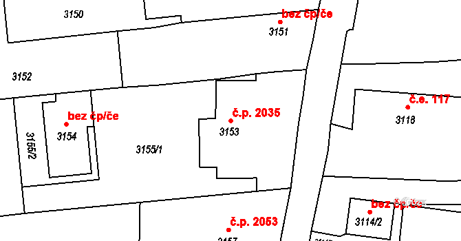 Prostřední Dvůr 2035, Vítkov na parcele st. 3153 v KÚ Vítkov, Katastrální mapa