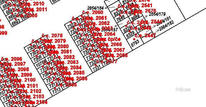 Hodonín 2067 na parcele st. 7339 v KÚ Hodonín, Katastrální mapa