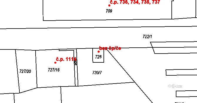 Podbořany 47057513 na parcele st. 726 v KÚ Podbořany, Katastrální mapa