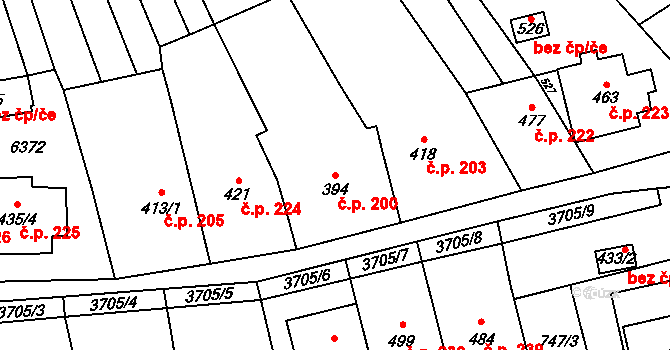 Hradčovice 200 na parcele st. 394 v KÚ Hradčovice, Katastrální mapa