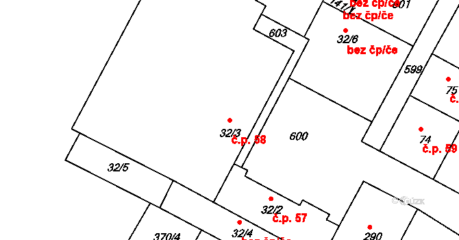 Čepirohy 58, Most na parcele st. 32/3 v KÚ Čepirohy, Katastrální mapa