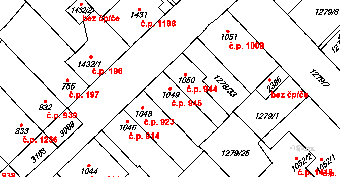 Hlinsko 945 na parcele st. 1049 v KÚ Hlinsko v Čechách, Katastrální mapa