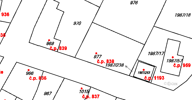 Nýřany 838 na parcele st. 977 v KÚ Nýřany, Katastrální mapa