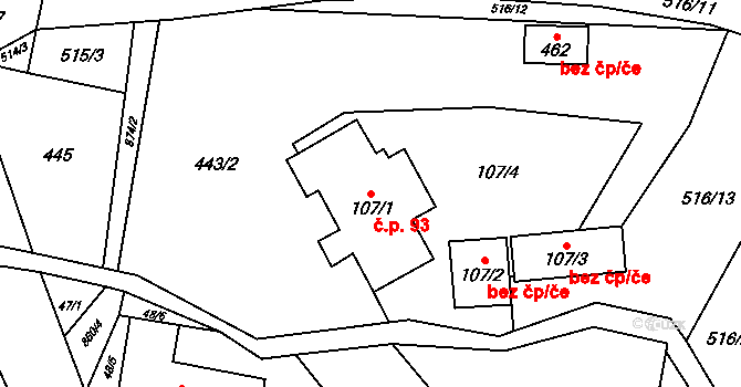 Čenkovice 93 na parcele st. 107/1 v KÚ Čenkovice, Katastrální mapa