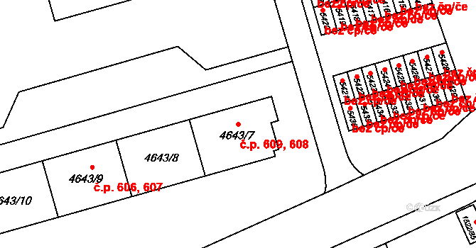 Litomyšlské Předměstí 608,609, Vysoké Mýto na parcele st. 4643/7 v KÚ Vysoké Mýto, Katastrální mapa