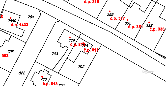 Neratovice 811 na parcele st. 778 v KÚ Neratovice, Katastrální mapa