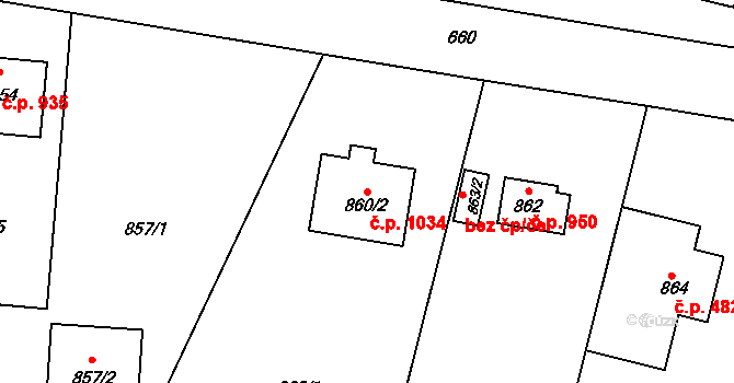 Řevnice 1034 na parcele st. 860/2 v KÚ Řevnice, Katastrální mapa