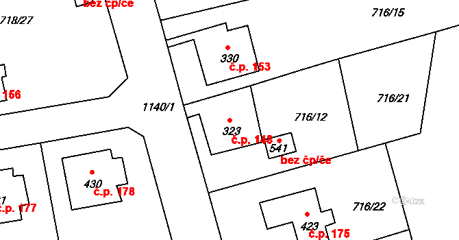 Dolní Kamenice 148, Česká Kamenice na parcele st. 323 v KÚ Dolní Kamenice, Katastrální mapa