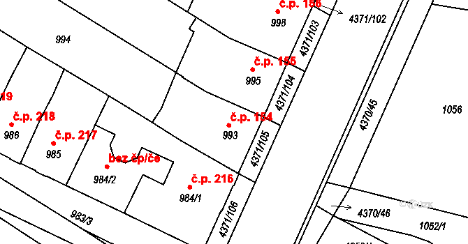 Veselí nad Lužnicí II 154, Veselí nad Lužnicí na parcele st. 993 v KÚ Veselí nad Lužnicí, Katastrální mapa