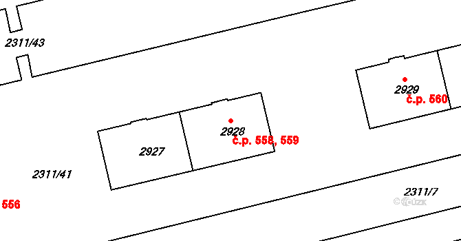 Týnské Předměstí 558,559, Domažlice na parcele st. 2928 v KÚ Domažlice, Katastrální mapa