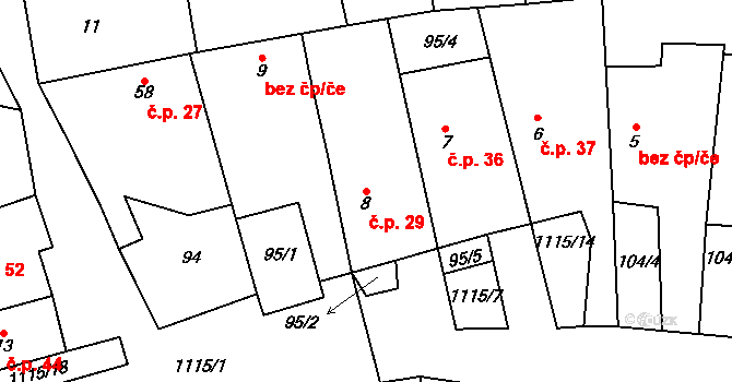 Kvasetice 29, Plánice na parcele st. 8 v KÚ Kvasetice, Katastrální mapa