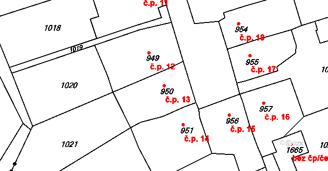 Kolonie 5.května 13, Broumov na parcele st. 950 v KÚ Broumov, Katastrální mapa