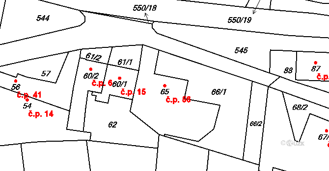 Kladruby nad Labem 56 na parcele st. 65 v KÚ Kladruby nad Labem, Katastrální mapa