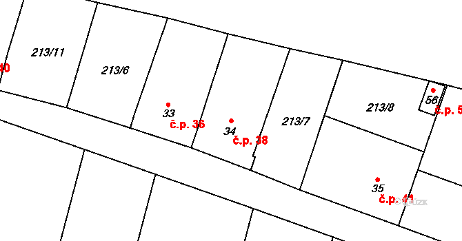 Karolín 38, Rájec-Jestřebí na parcele st. 34 v KÚ Karolín, Katastrální mapa