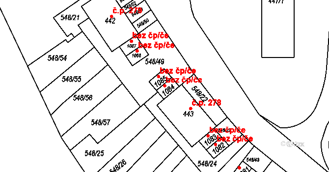Adamov 626 na parcele st. 1084 v KÚ Adamov, Katastrální mapa