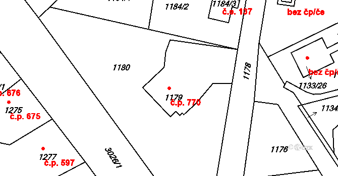 Štramberk 770 na parcele st. 1179 v KÚ Štramberk, Katastrální mapa