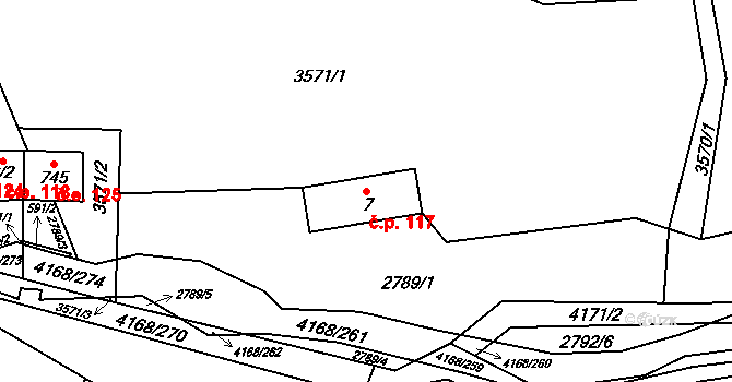Libouchec 117 na parcele st. 7 v KÚ Libouchec, Katastrální mapa