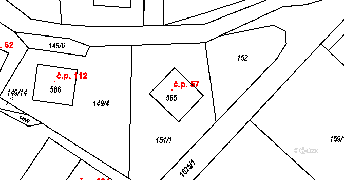 Rejhotice 57, Loučná nad Desnou na parcele st. 585 v KÚ Rejhotice, Katastrální mapa