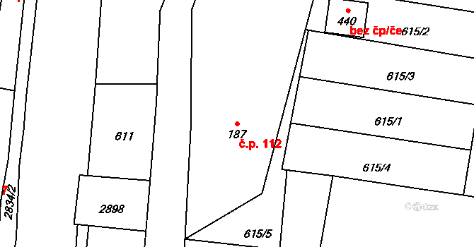 Dolní Lánov 112 na parcele st. 187 v KÚ Dolní Lánov, Katastrální mapa