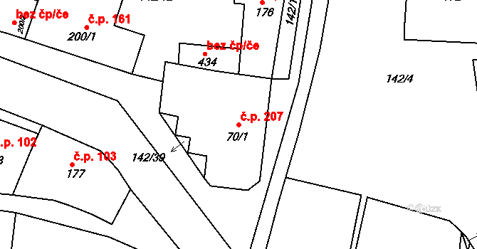 Morkůvky 207 na parcele st. 70/1 v KÚ Morkůvky, Katastrální mapa