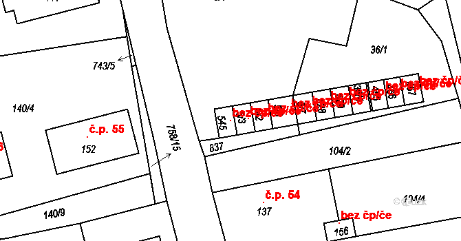 Vlastibořice 103001514 na parcele st. 545 v KÚ Vlastibořice, Katastrální mapa