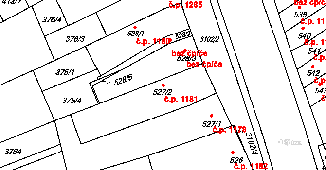 Kroměříž 1181 na parcele st. 527/2 v KÚ Kroměříž, Katastrální mapa