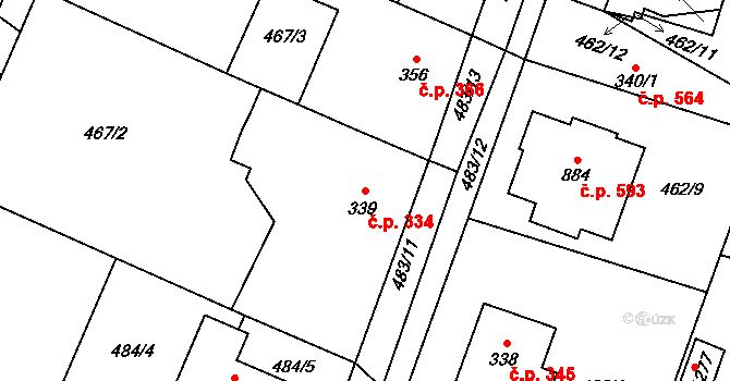 Chotěšov 334 na parcele st. 339/1 v KÚ Chotěšov, Katastrální mapa