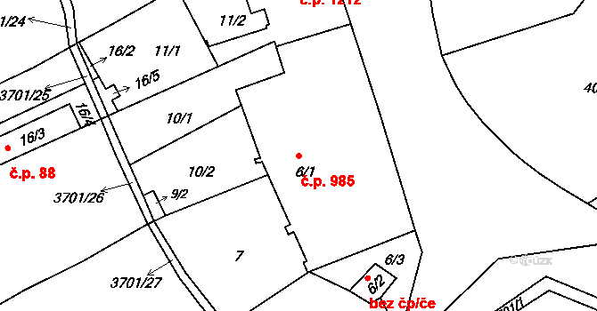 Holešov 985 na parcele st. 6/1 v KÚ Holešov, Katastrální mapa
