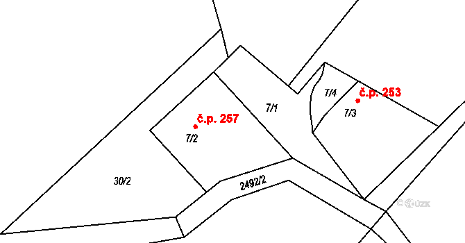Valkeřice 257 na parcele st. 7/2 v KÚ Valkeřice, Katastrální mapa