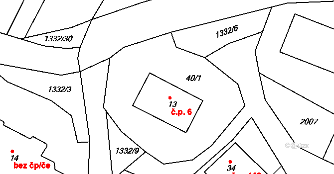 Valeč 6 na parcele st. 13 v KÚ Valeč v Čechách, Katastrální mapa