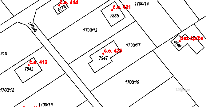 Chrudim III 425, Chrudim na parcele st. 7947 v KÚ Chrudim, Katastrální mapa