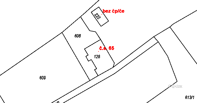 Jistebsko 65, Pěnčín na parcele st. 128 v KÚ Jistebsko, Katastrální mapa