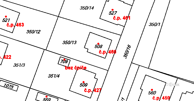 Rožďalovice 460 na parcele st. 508 v KÚ Rožďalovice, Katastrální mapa