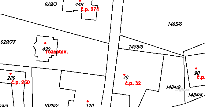 Dolní Třebonín 123 na parcele st. 70/2 v KÚ Dolní Třebonín, Katastrální mapa
