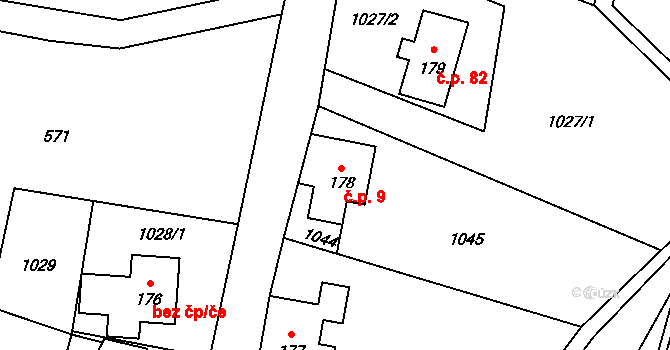 Dolní Světlá 9, Mařenice na parcele st. 178 v KÚ Dolní Světlá pod Luží, Katastrální mapa