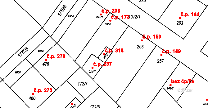 Humny 318, Pchery na parcele st. 396/2 v KÚ Pchery, Katastrální mapa