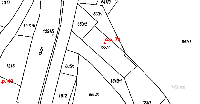 Pitárné 73, Vysoká na parcele st. 123/2 v KÚ Pitárné, Katastrální mapa