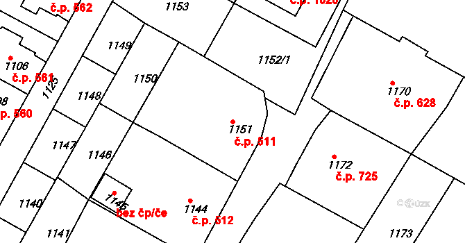 Rýmařov 511 na parcele st. 1151 v KÚ Rýmařov, Katastrální mapa