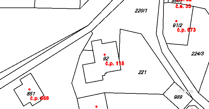 Osek 115 na parcele st. 92 v KÚ Osek u Duchcova, Katastrální mapa