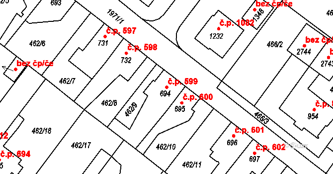 Třebechovice pod Orebem 599 na parcele st. 694 v KÚ Třebechovice pod Orebem, Katastrální mapa