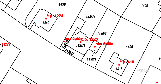 Děčín VI-Letná 1223, Děčín na parcele st. 1437/1 v KÚ Podmokly, Katastrální mapa