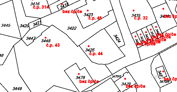 Mimoň I 44, Mimoň na parcele st. 3425 v KÚ Mimoň, Katastrální mapa