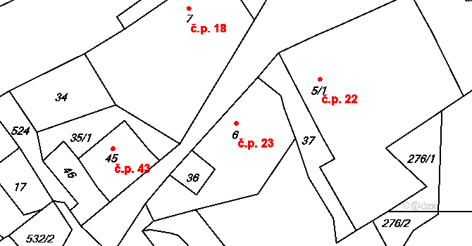 Dolní Chobolice 23, Liběšice na parcele st. 6 v KÚ Dolní Chobolice, Katastrální mapa