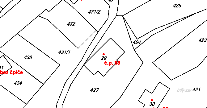 Chuchelna 85 na parcele st. 29 v KÚ Chuchelna, Katastrální mapa
