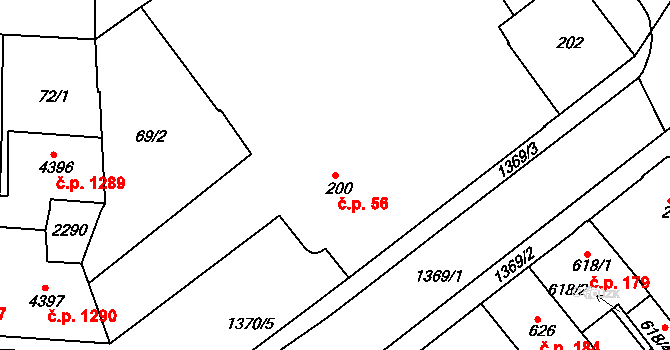 Valdické Předměstí 56, Jičín na parcele st. 200 v KÚ Jičín, Katastrální mapa