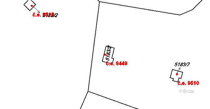 Severní Terasa 9449, Ústí nad Labem na parcele st. 5183/2 v KÚ Ústí nad Labem, Katastrální mapa