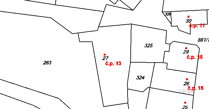 Pěčíkov 13, Městečko Trnávka na parcele st. 27 v KÚ Pěčíkov, Katastrální mapa