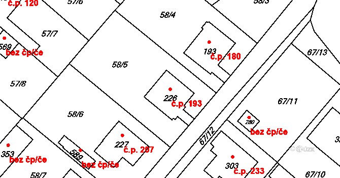 Velké Zboží 193, Poděbrady na parcele st. 226 v KÚ Velké Zboží, Katastrální mapa