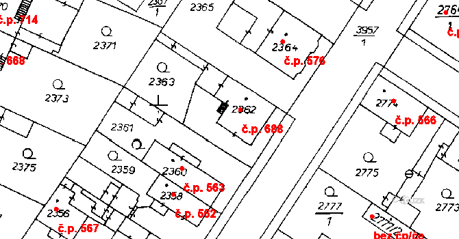 Poděbrady III 688, Poděbrady na parcele st. 2362 v KÚ Poděbrady, Katastrální mapa