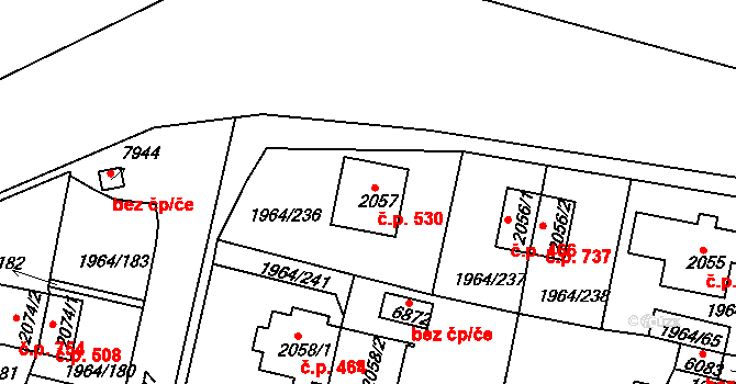 Borovina 530, Třebíč na parcele st. 2057 v KÚ Třebíč, Katastrální mapa